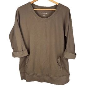 Soft Surroundings M Peruvian Pullover Taupe Brown Ruffle Pocket Tunic Sweatshirt